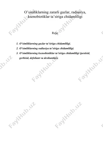 o’simliklarning zararli gazlar, radiasiya, ksenobiotiklar ta’siriga chidamliligi — DOC