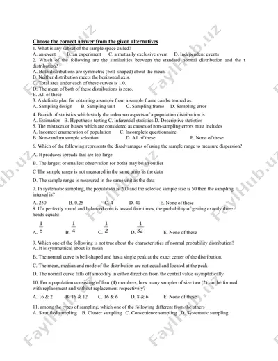 statistics and probability multiple choice questions — DOCX