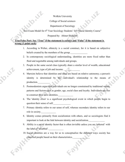 social identity course exit exam model — DOCX