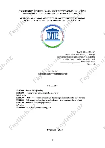 falsafa fanidan bakalavriyat (sirtqi) sillabus — DOCX
