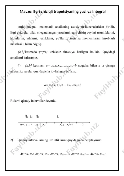 egri chiziqli trapetsiyaning yuzi va integral — DOC