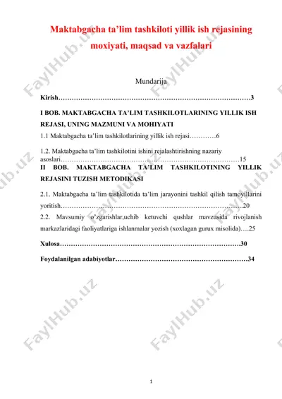 maktabgacha ta’lim tashkiloti yillik ish rejasi — DOCX