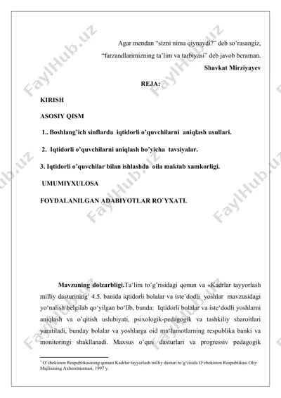 o’qituvchining iqtidorli o‘quvchilar bilan olib boradigan ishlari, shakl va metodlari — DOCX
