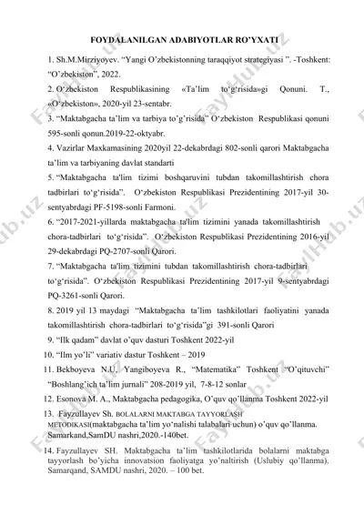 maktabgacha ta'lim va pedagogika bo‘yicha o‘quv qo‘llanmalar va metodikalar to‘plami — DOCX