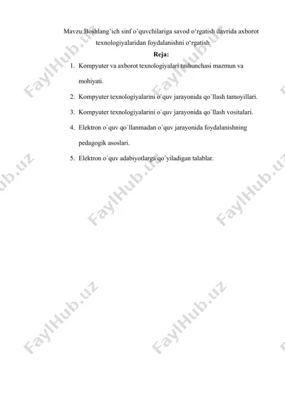 boshlang’ich sinf o’quvchilariga savod o‘rgatish davrida axborot texnologiyalaridan foydalanishni o‘rgatish — DOCX