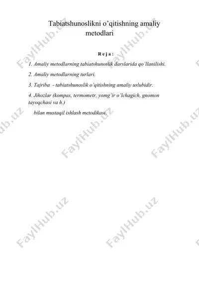 tabiatshunoslikni o’qitishning amaliy metodlari — DOC