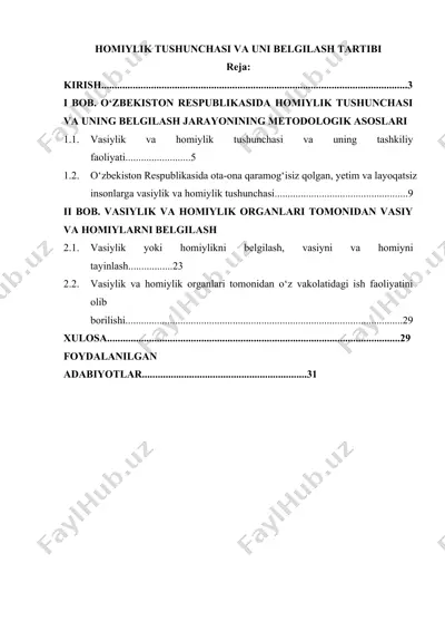 homiylik tushunchasi va uni belgilash tartibi — DOCX