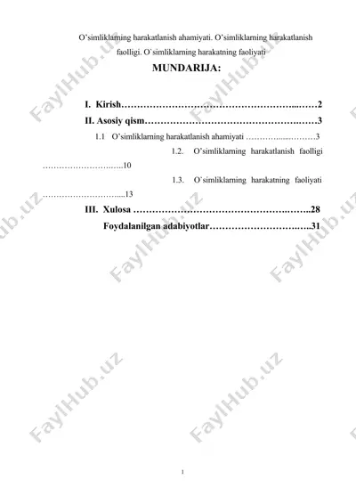 o’simliklarning harakatlanish ahamiyati va faolligi — DOCX