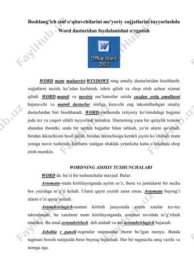 boshlang'ich sinf o‘qituvchilarini me'yoriy xujjatlarini tayyorlashda word dasturidan foydalanishni o‘rgatish — DOCX