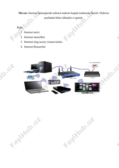 internet tarmoqlarida axborot makoni haqida tushuncha berish. elektron pochtalar bilan ishlashni o‘rgatish. — DOCX