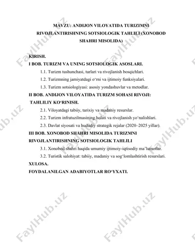 andijon viloyatida turizimni rivojlantirishning sotsiologik tahlili (xonobod shahri misolida) — DOCX