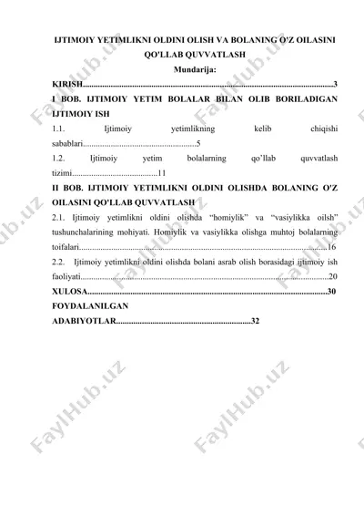 ijtimoiy yetimlikni oldini olish va bolaning o'z oilasini qo'llab quvvatlash — DOCX