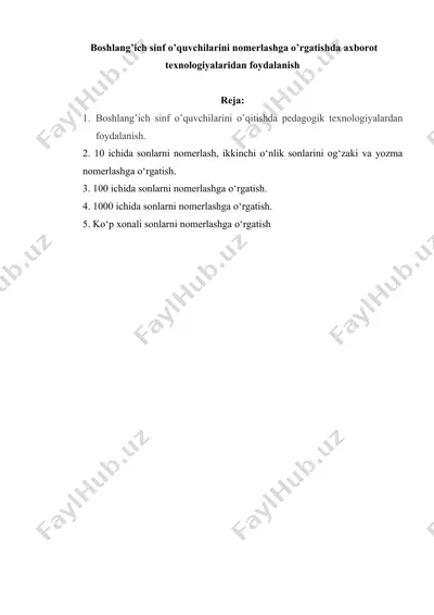 boshlang’ich sinf o’quvchilarini nomerlashga o’rgatishda axborot  texnologiyalaridan foydalanish — DOCX