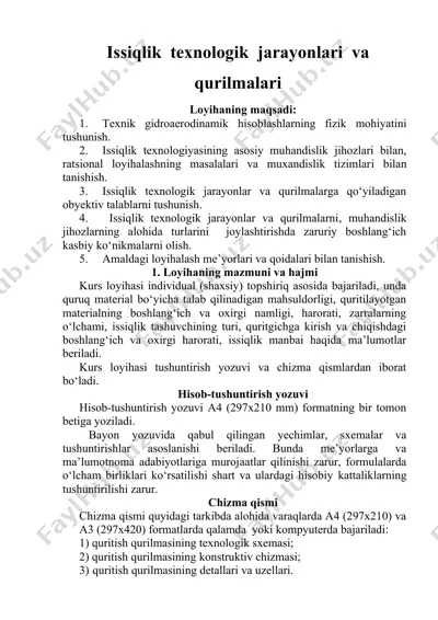 issiqlik texnologik jarayonlari va qurilmalari — DOCX