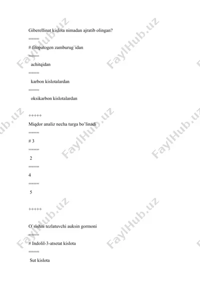 botanika hamda o‘simlik gormonlari bo‘yicha savol-javoblar to‘plami — DOCX