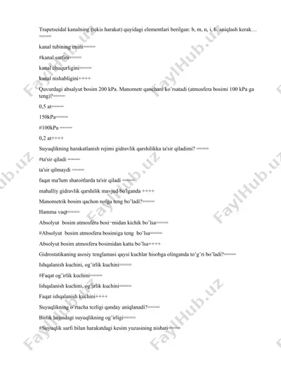 gidravlika fanining asosiy tushunchalari va savollari — DOCX