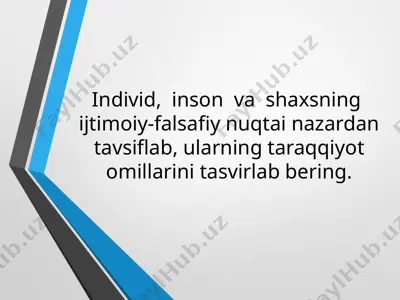 individ, inson va shaxsning ijtimoiy-falsafiy nuqtai nazardan tahlili — PPTX
