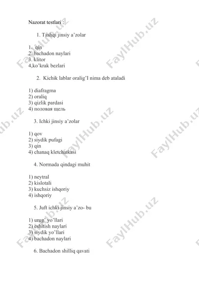 nazorat testlari — DOCX