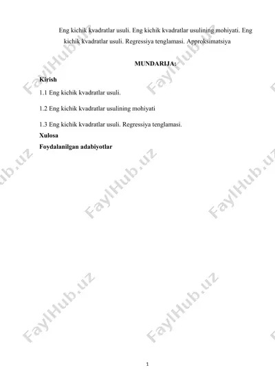 eng kichik kvadratlar usuli va chiziqli regressiya — DOCX