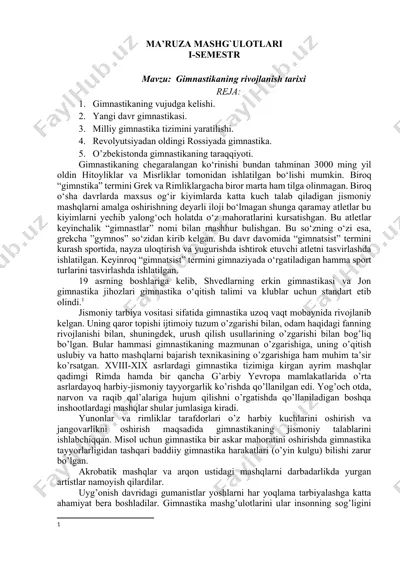 ma’ruza mashg‘ulotlari: gimnastikaning rivojlanish tarixi — DOCX