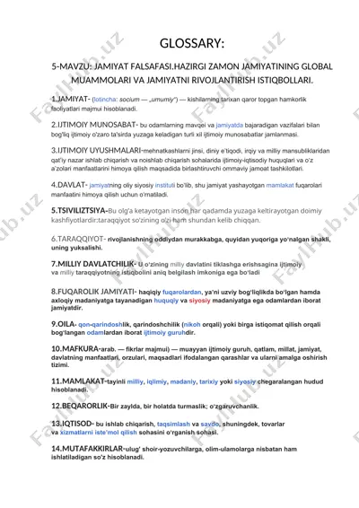 jamiat falsafasi. hozirgi zamon jamiyatining global muammolari va jamiyatni rivojlantirish istiqbollari — DOCX