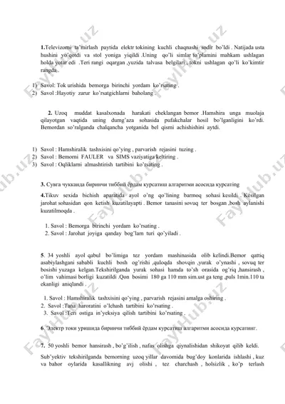 hamshiralik va birinchi tibbiy yordam bo‘yicha ko‘p holatli savol-javoblar to‘plami — DOCX