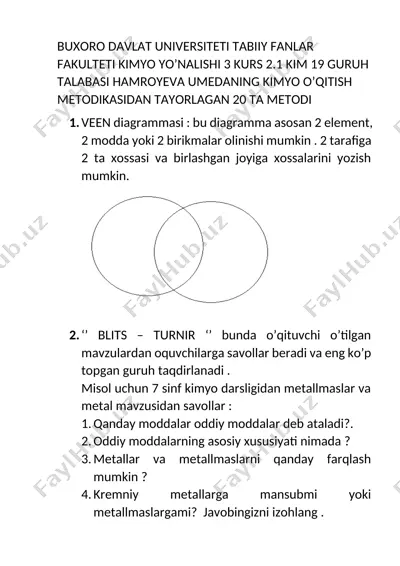 kimyo o‘qitish metodikalari va o‘quv o‘yinlari to‘plami — DOCX