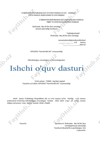 mikrobiologiya, virusologiya va immunologiyadan o‘quv moduli — DOCX