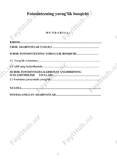 fotosintezning yorug’lik bosqichi — DOCX