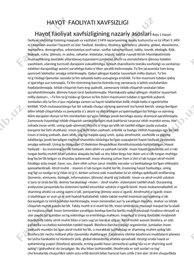 hayot faoliyati xavfsizligi — DOCX