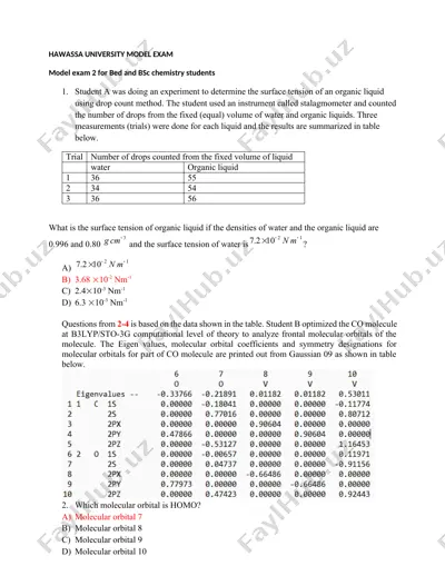 chemistry model exam for bed and bsc students — DOCX