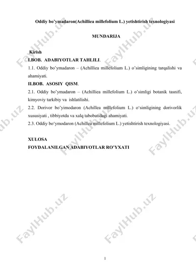 oddiy bo’ymadaron (achillea millefolium l.) — DOCX
