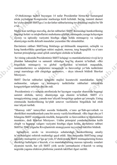 shht samarqand sammiti yakunlari va kelajak istiqbollari haqida taqdimot — DOCX