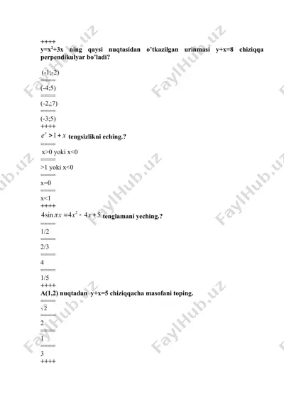 matematik masalalar yig‘indisi (tenglamalar, tengsizliklar, perimetr va yuzalar masalalari) — DOCX