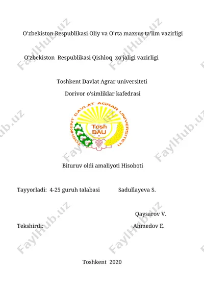 yurak glikozidlariga mansub o’simliklarning gerbariylarini tayyorlash — DOCX