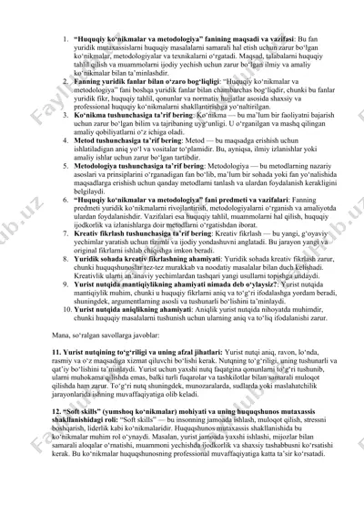 huquqiy ko‘nikmalar va metodologiya fani — DOCX