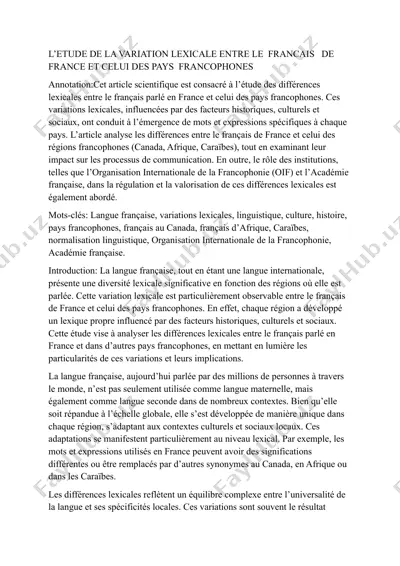 l’étude de la variation lexicale entre le français de france et celui des pays francophones — DOCX