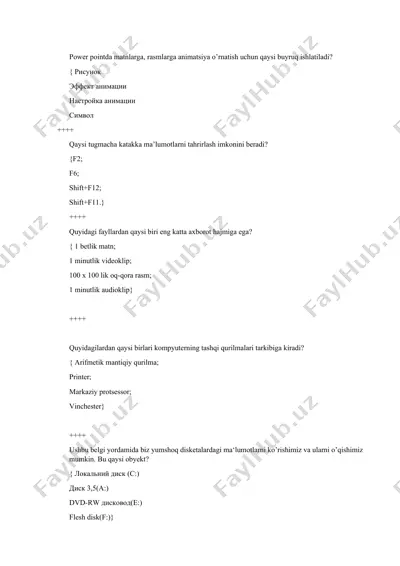 kompyuter savollari to‘plami — DOCX