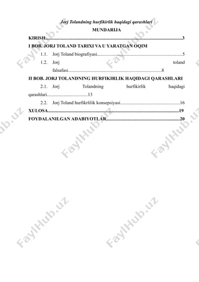 jorj tolandning hurfikirlik haqidagi qarashlari — DOCX