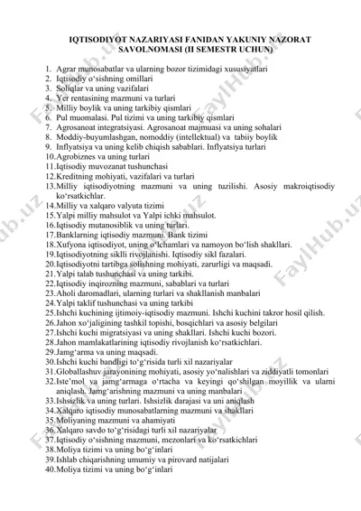 iqtisodiyot nazariyasi fanidan yakuniy nazorat savolnomasi (ii semestr uchun) — DOCX