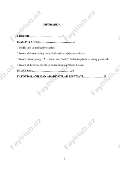 imom al-buxoriy va at-termiziyning hadis ilmini rivojlantirishdagi xizmatlari — DOCX