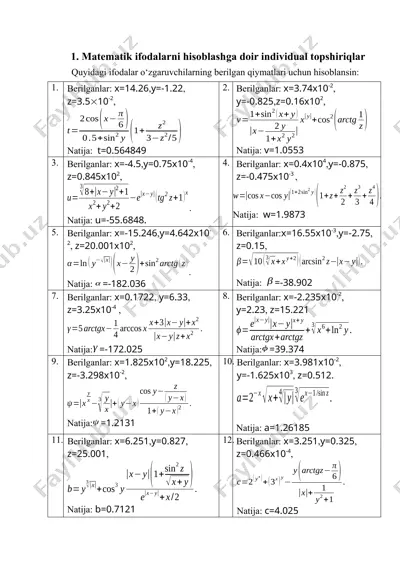 individual topshiriqlar to‘plami — dasturlash asoslari — DOCX