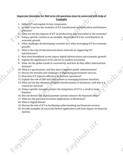 important questions for mid term on ict and economy — DOCX