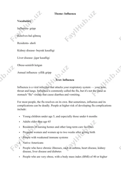 influenza (gripp) taqdimoti — DOCX