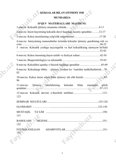 keksalar bilan ijtimoiy ish majmua — DOCX