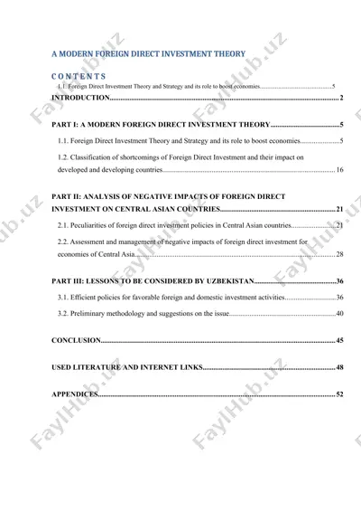 foreign direct investment (fdi) va markaziy osiyoda uning iqtisodiy roli — DOCX
