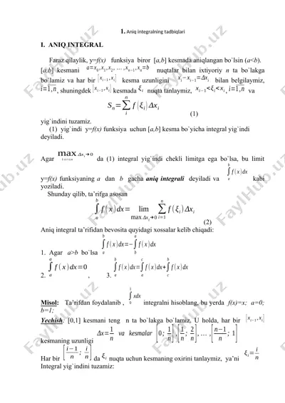 aniq integralning tadbiqlari — DOCX
