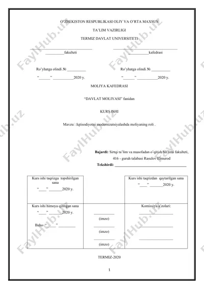iqtisodiyotni modernizatsiyalashda moliyaning roli — DOCX