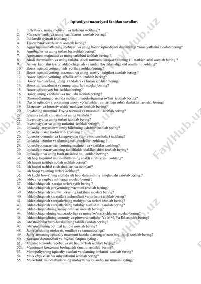 iqtisodiyot nazariyasi fanidan savollar — DOCX