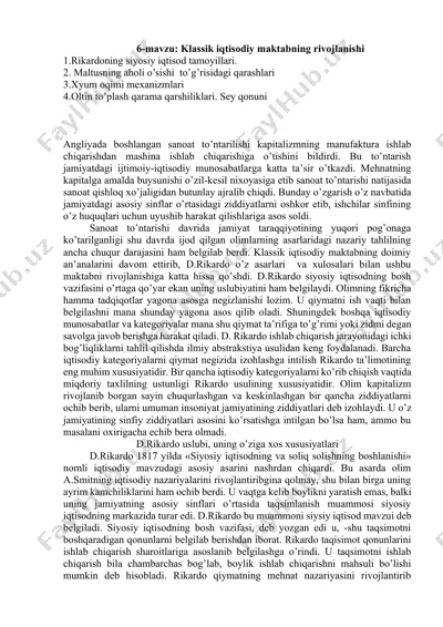 klassik iqtisodiy maktabning rivojlanishi — DOCX